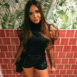 Women Spring Mesh Puff Long Sleeve Ribbed Knitted Shirt Loose Casual Polka Dots Blouse Tops Elegant Turtleneck Party Clubwear