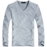 2020 Elastic Mens T-Shirt V-Neck Long Sleeve Men T Shirt For Male Lycra And Cotton T-Shirts Man Clothing TShirt Brand Tees
